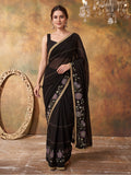 Georgette with Beads pipe and Multi threads work Saree With Unstitched Blouse Piece