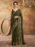Georgette with Beads pipe and Multi threads work Saree With Unstitched Blouse Piece