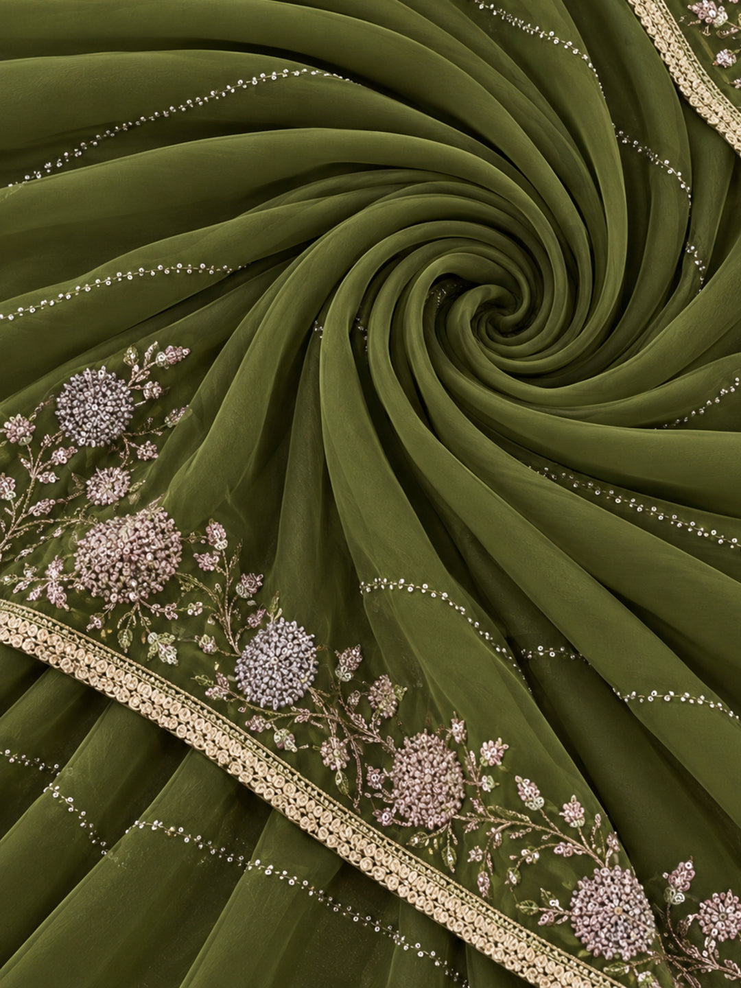 Georgette with Beads pipe and Multi threads work Saree With Unstitched Blouse Piece