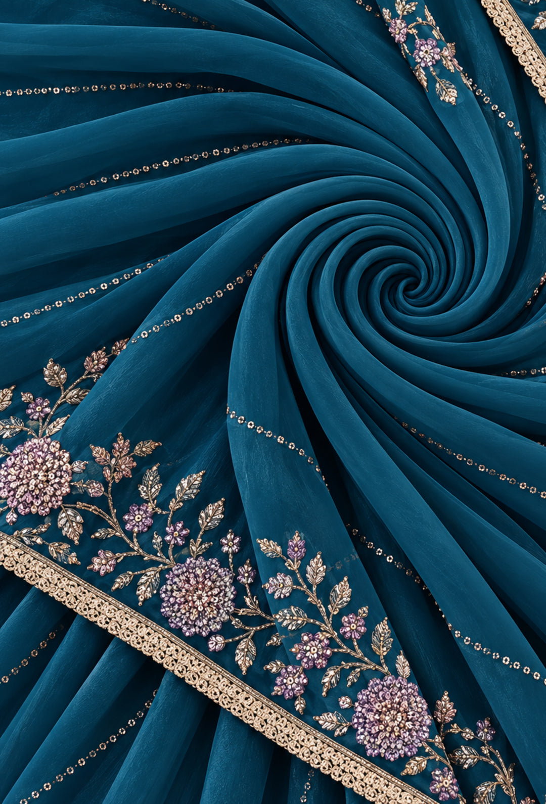 Georgette with Beads pipe and Multi threads work Saree With Unstitched Blouse Piece