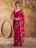 Georgette with Beads pipe and Multi threads work Saree With Unstitched Blouse Piece
