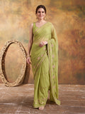 Georgette with Beads pipe and Multi threads work Saree With Unstitched Blouse Piece