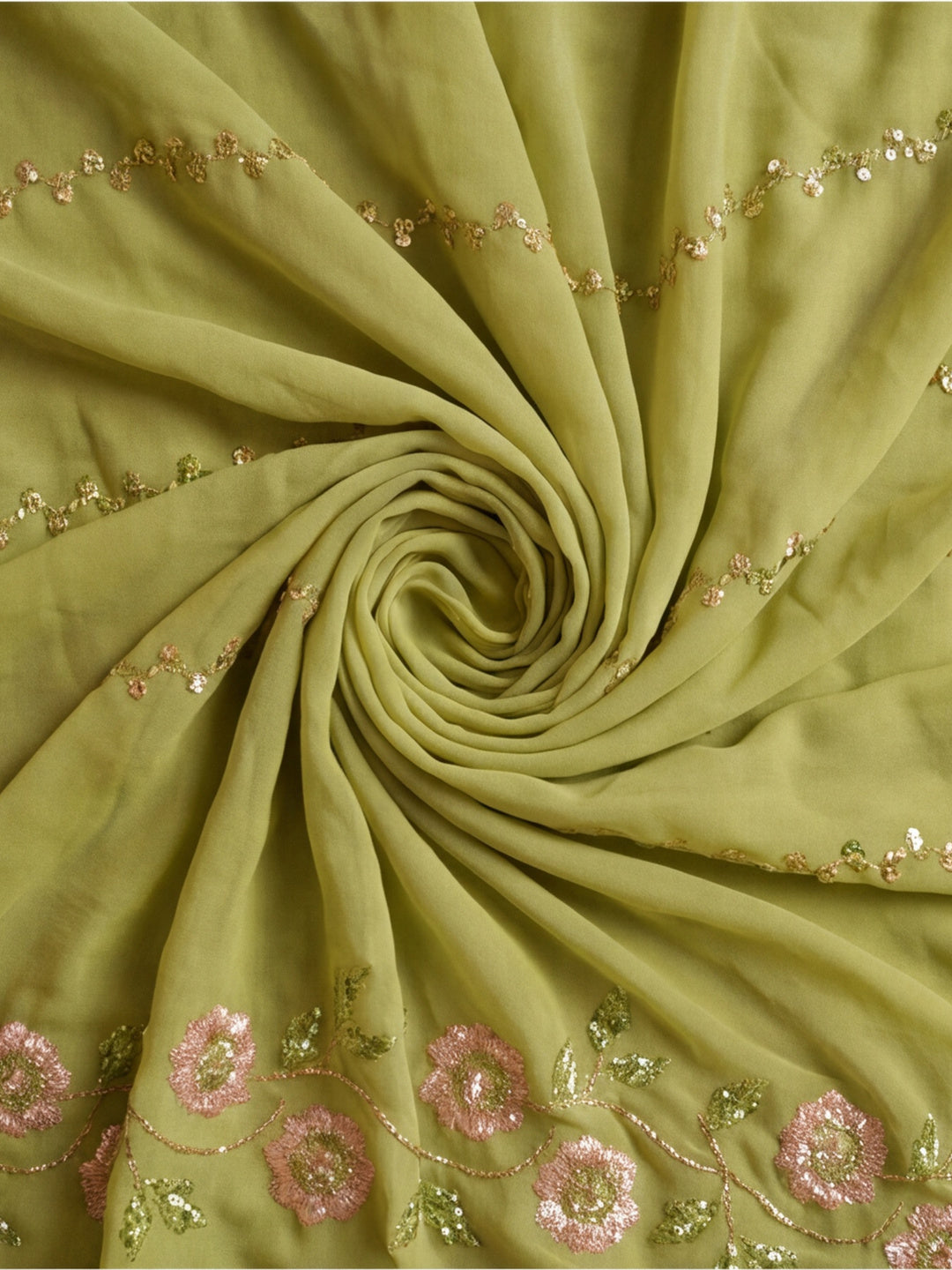 Georgette with Beads pipe and Multi threads work Saree With Unstitched Blouse Piece