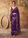 Georgette with Beads pipe and Multi threads work Saree With Unstitched Blouse Piece