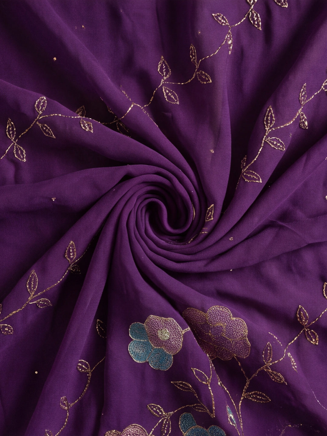 Georgette with Beads pipe and Multi threads work Saree With Unstitched Blouse Piece