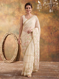 Georgette with Beads pipe and Multi threads work Saree With Unstitched Blouse Piece