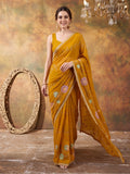 Georgette with Beads pipe and Multi threads work Saree With Unstitched Blouse Piece