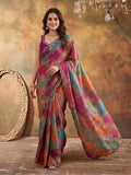 Women Lightweight Printed Beautiful Mirror Work Border Saree With Unstitched Blouse Piece