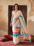 Women Lightweight Printed Beautiful Mirror Work Border Saree With Unstitched Blouse Piece