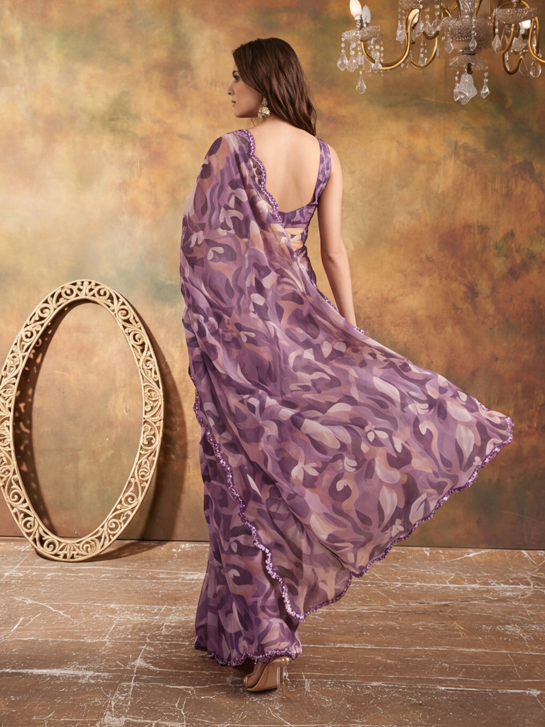Women Lightweight Printed Beautiful Mirror Work Border Saree With Unstitched Blouse Piece