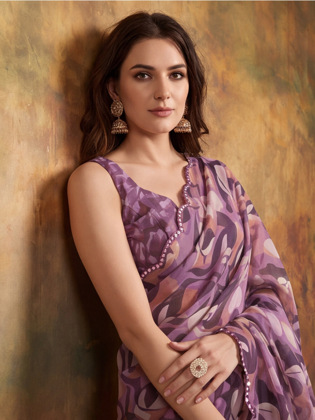 Women Lightweight Printed Beautiful Mirror Work Border Saree With Unstitched Blouse Piece