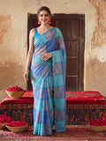 Women Lightweight Printed Beautiful Mirror Work Border Saree With Unstitched Blouse Piece