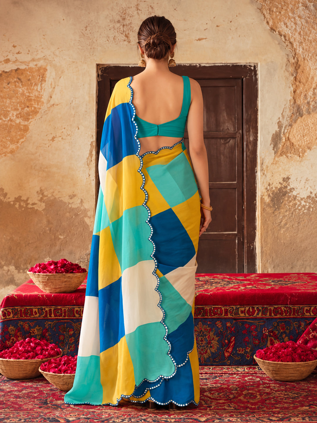 Women Lightweight Printed Beautiful Mirror Work Border Saree With Unstitched Blouse Piece