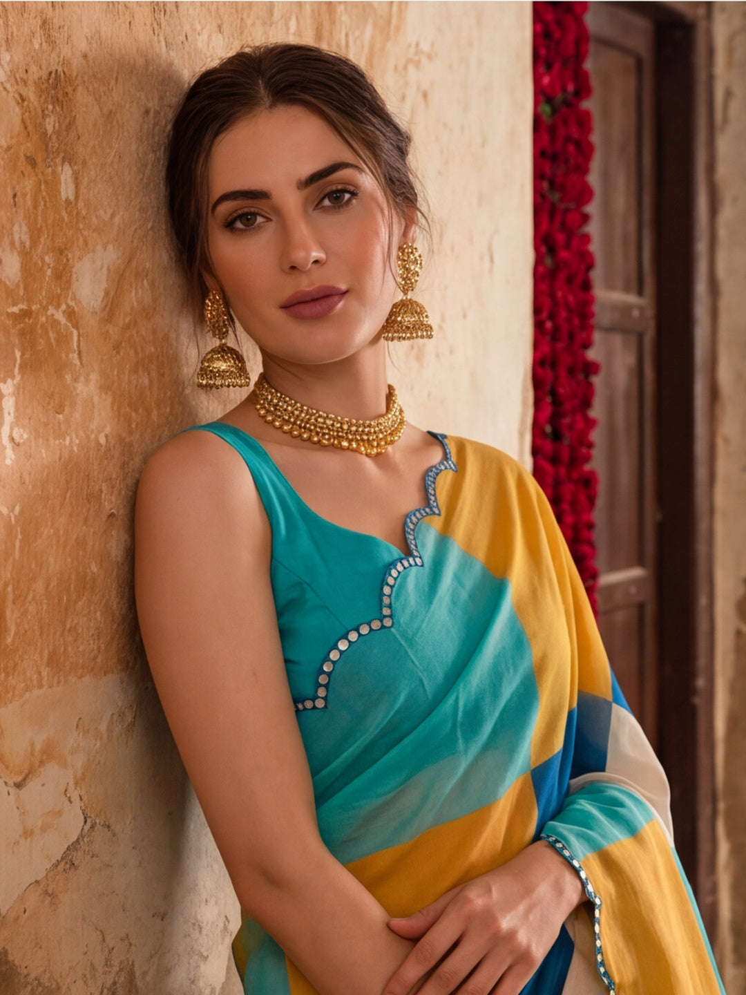 Women Lightweight Printed Beautiful Mirror Work Border Saree With Unstitched Blouse Piece