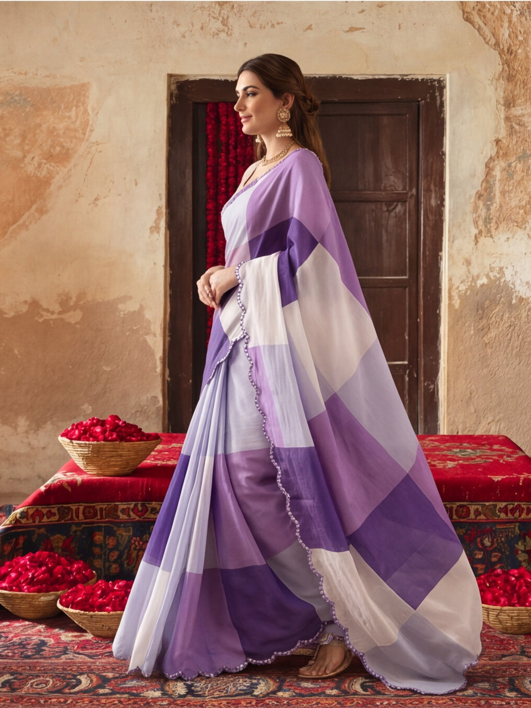 Women Lightweight Printed Beautiful Mirror Work Border Saree With Unstitched Blouse Piece