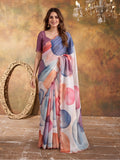 Women Lightweight Printed Beautiful Mirror Work Border Saree With Unstitched Blouse Piece