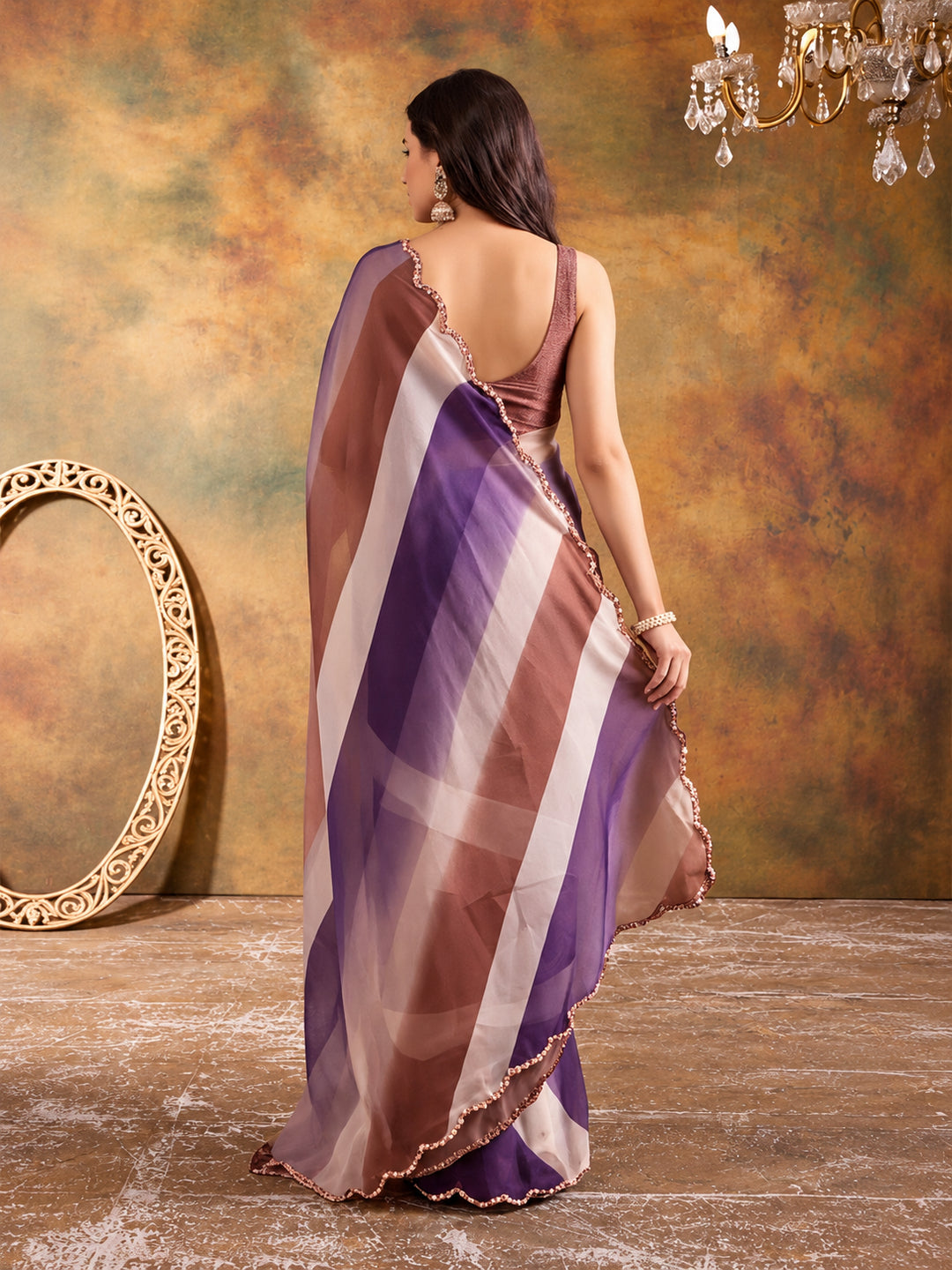 Women Lightweight Printed Beautiful Mirror Work Border Saree With Unstitched Blouse Piece