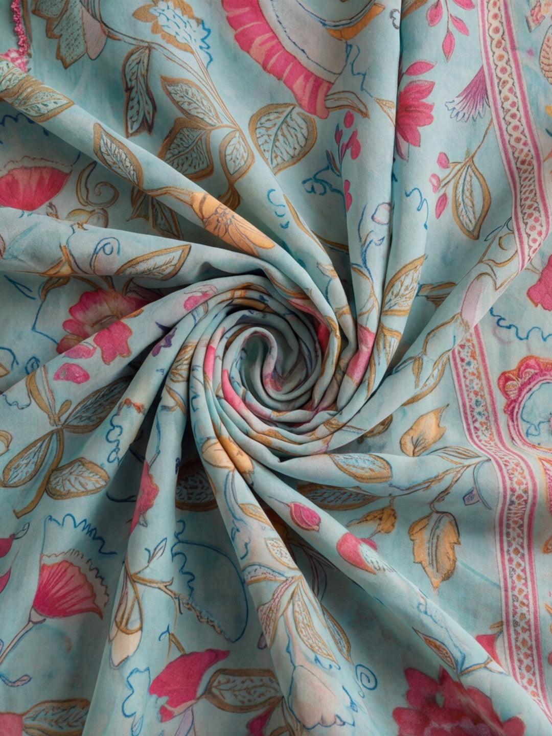 Women Lightweight Printed Beautiful Mirror Work Border Saree With Unstitched Blouse Piece