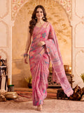 Women Lightweight Printed Beautiful Mirror Work Border Saree With Unstitched Blouse Piece