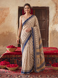Women Lightweight Printed Beautiful Mirror Work Border Saree With Unstitched Blouse Piece
