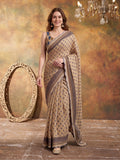 Women Lightweight Printed Beautiful Mirror Work Border Saree With Unstitched Blouse Piece