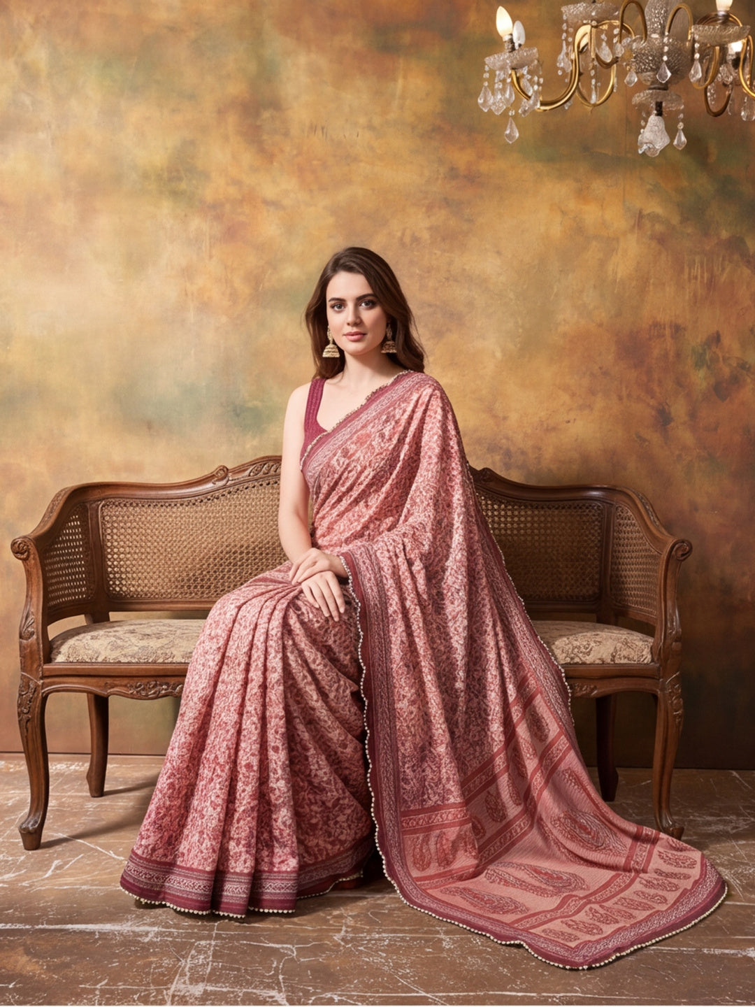 Women Lightweight Printed Beautiful Mirror Work Border Saree With Unstitched Blouse Piece
