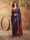 Women Lightweight Printed Beautiful Mirror Work Border Saree With Unstitched Blouse Piece