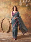 Women Lightweight Printed Beautiful Mirror Work Border Saree With Unstitched Blouse Piece