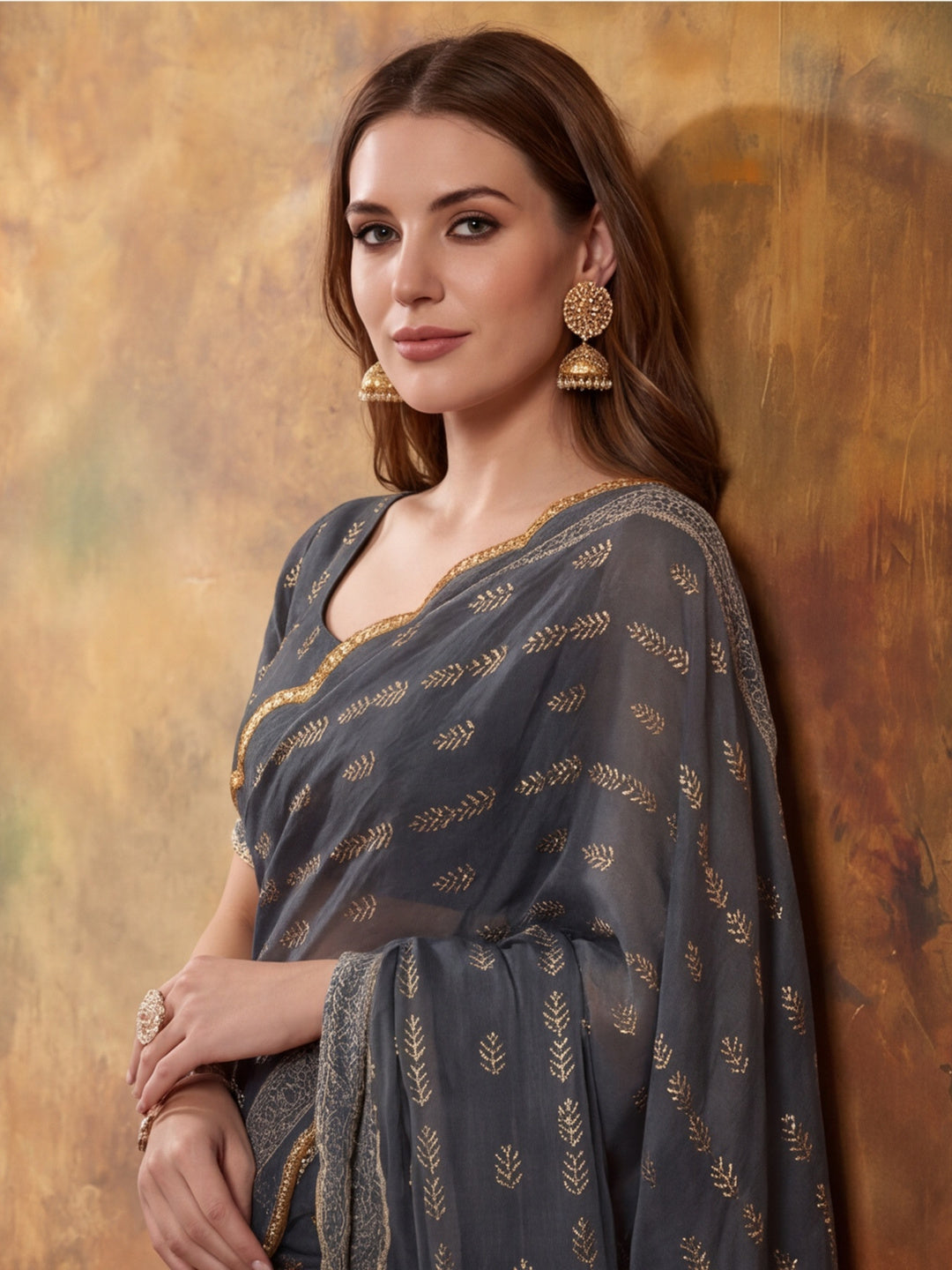Women Lightweight Printed Beautiful Mirror Work Border Saree With Unstitched Blouse Piece