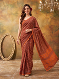 Women Lightweight Printed Beautiful Mirror Work Border Saree With Unstitched Blouse Piece