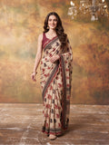 Women Lightweight Printed Beautiful Mirror Work Border Saree With Unstitched Blouse Piece
