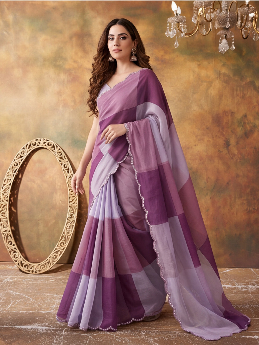 Women Lightweight Printed Beautiful Mirror Work Border Saree With Unstitched Blouse Piece