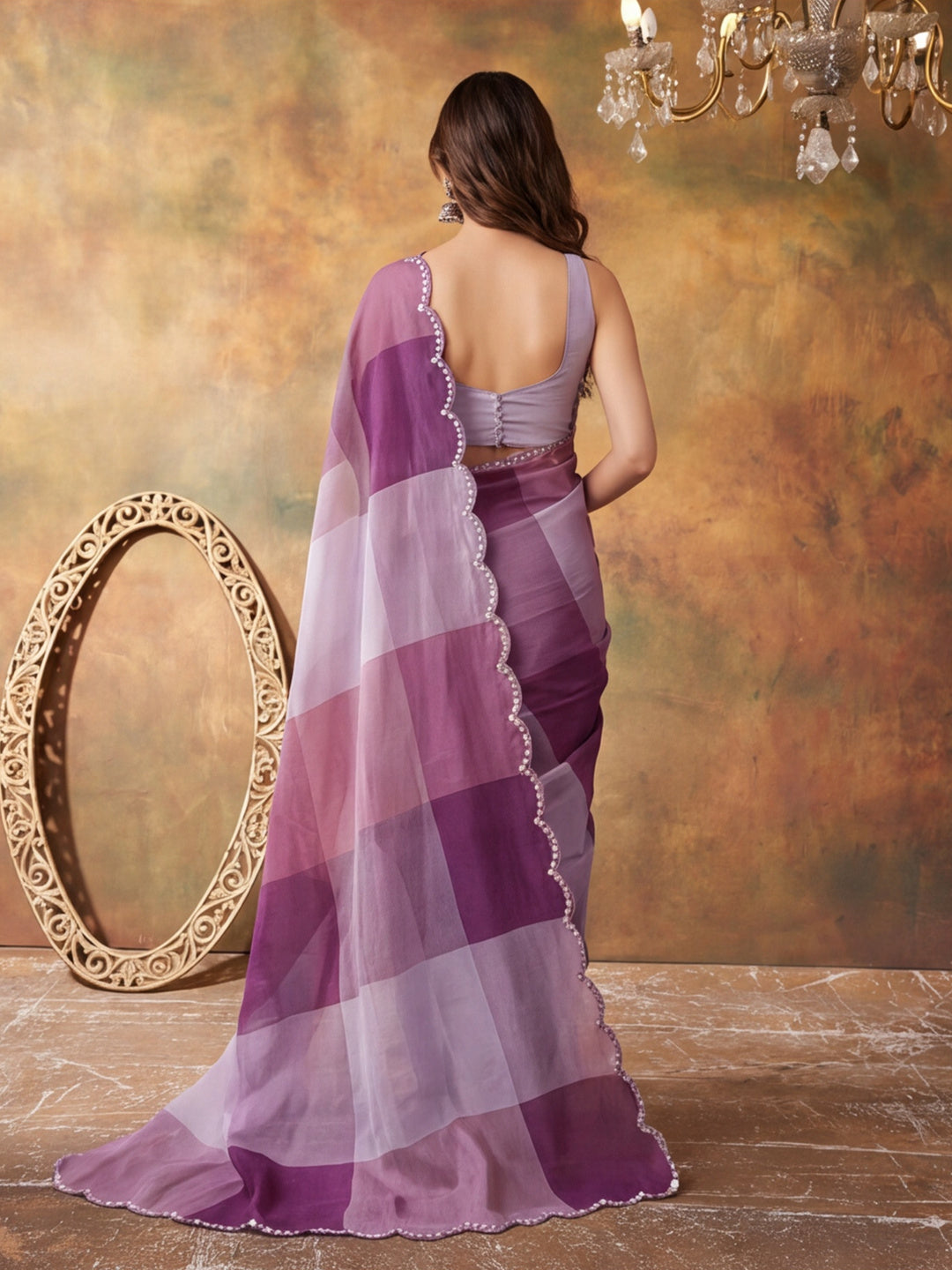 Women Lightweight Printed Beautiful Mirror Work Border Saree With Unstitched Blouse Piece