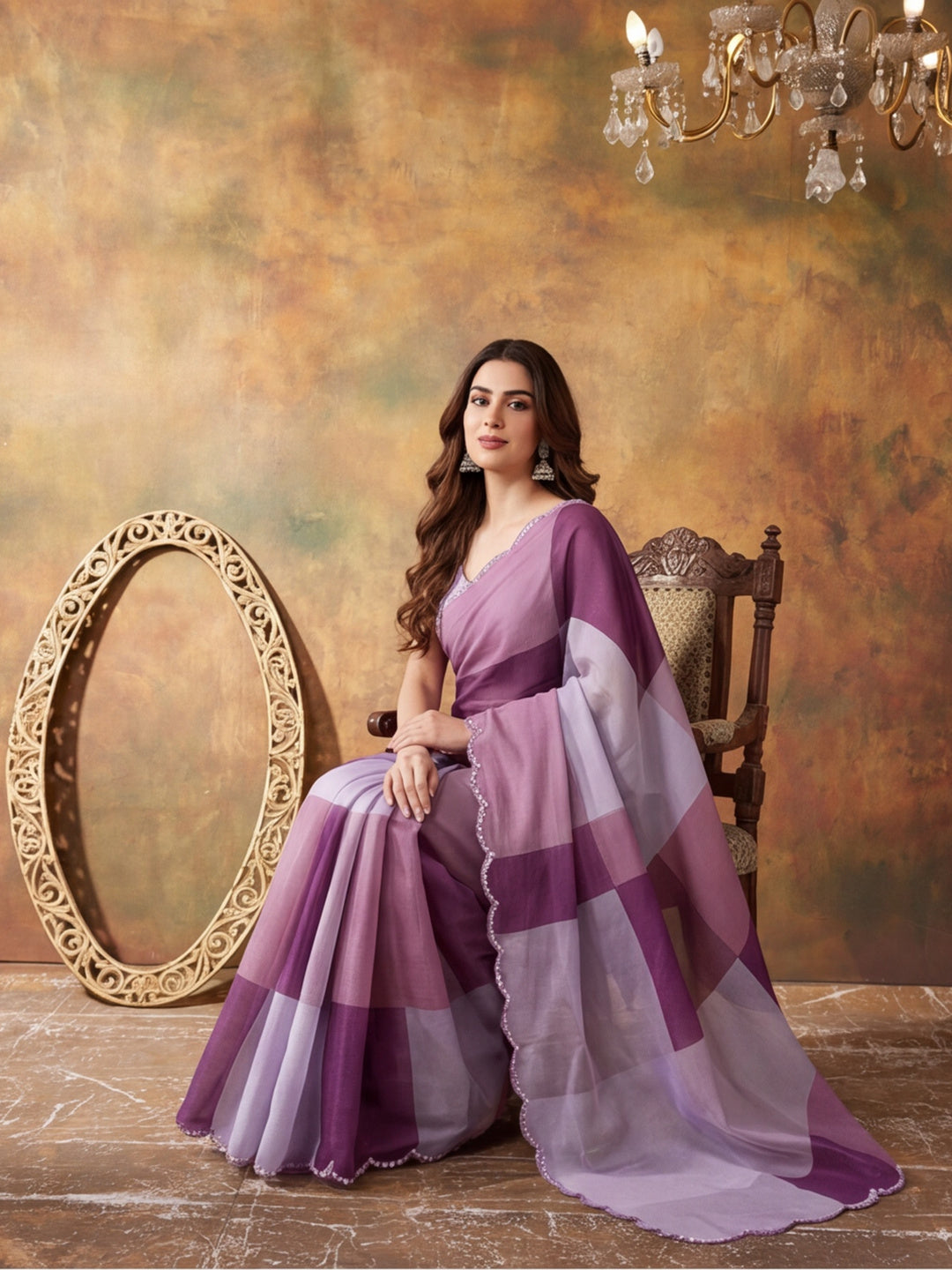 Women Lightweight Printed Beautiful Mirror Work Border Saree With Unstitched Blouse Piece