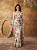 Women Lightweight Printed Beautiful Mirror Work Border Saree With Unstitched Blouse Piece