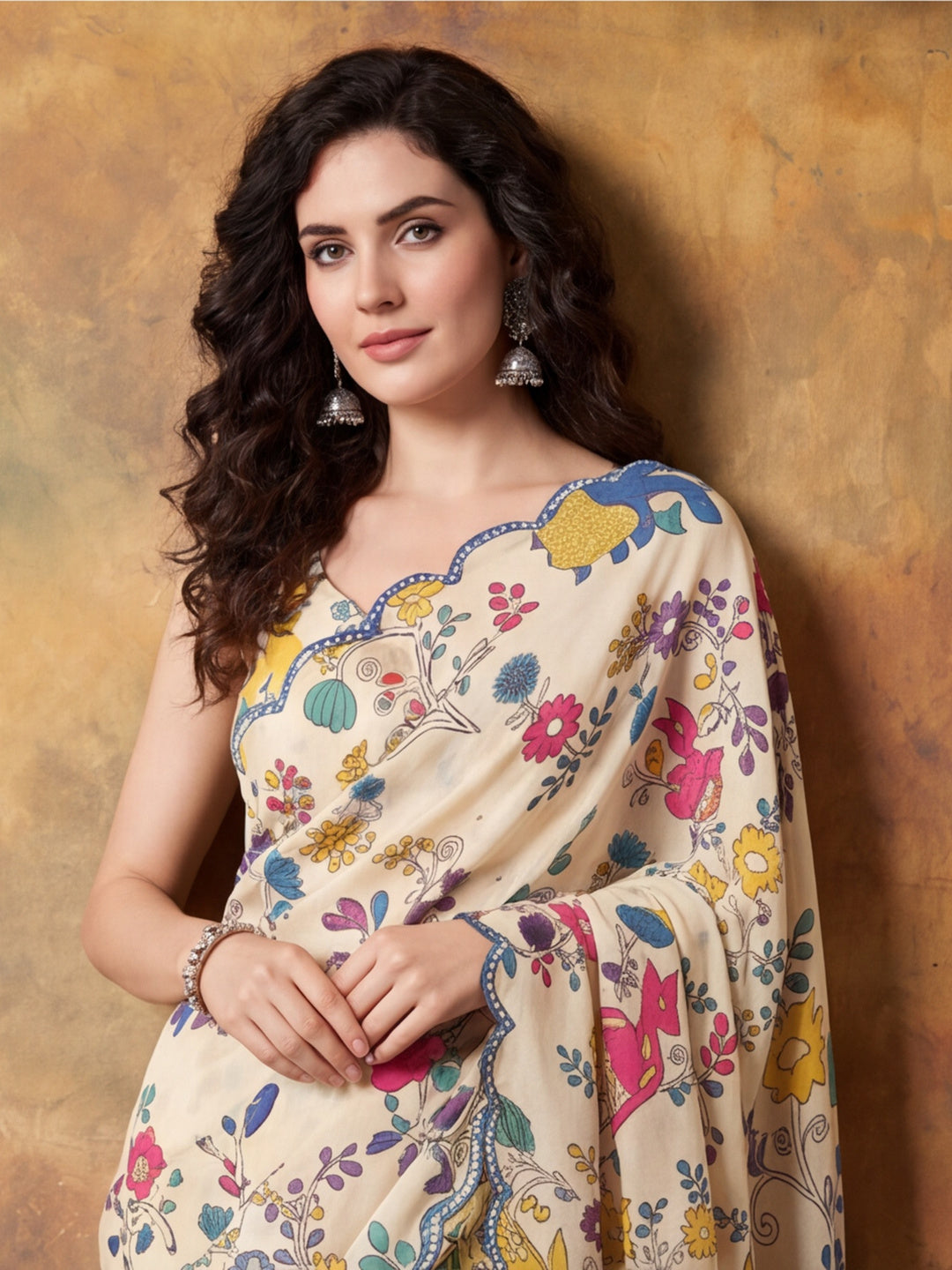 Women Lightweight Printed Beautiful Mirror Work Border Saree With Unstitched Blouse Piece