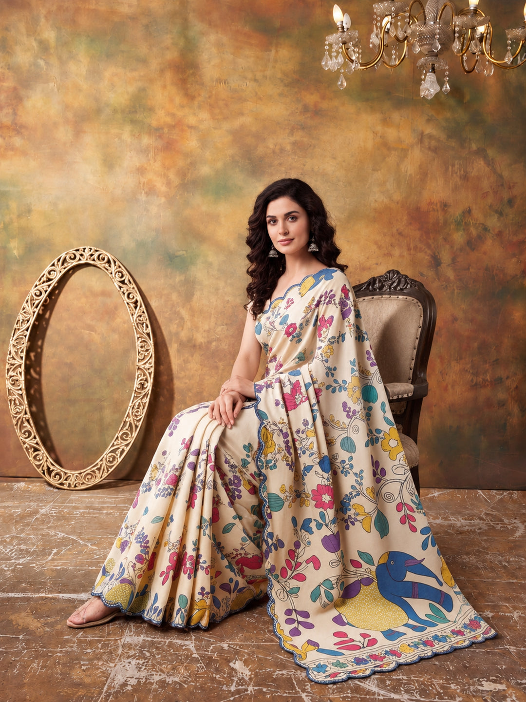 Women Lightweight Printed Beautiful Mirror Work Border Saree With Unstitched Blouse Piece