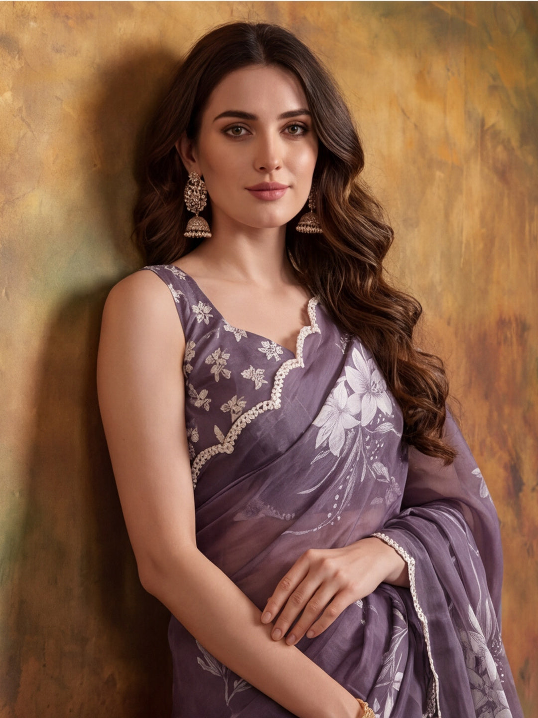 Women Lightweight Printed Beautiful Mirror Work Border Saree With Unstitched Blouse Piece