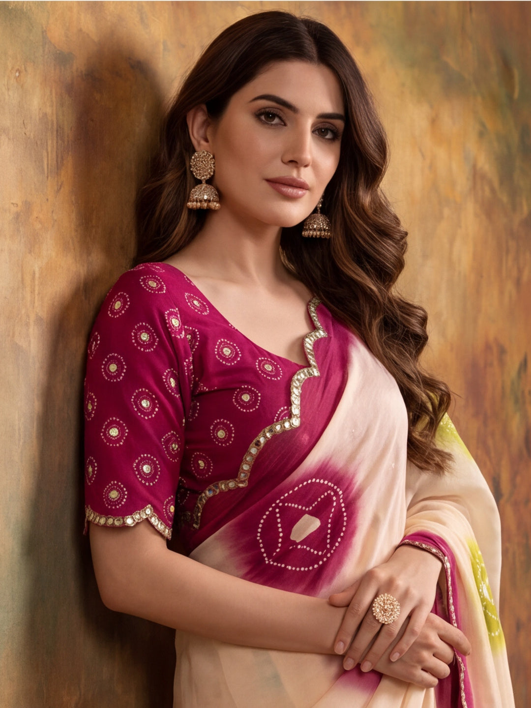 Women Lightweight Printed Beautiful Mirror Work Border Saree With Unstitched Blouse Piece