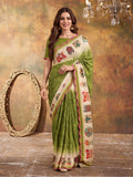 Women Lightweight Printed Beautiful Mirror Work Border Saree With Unstitched Blouse Piece