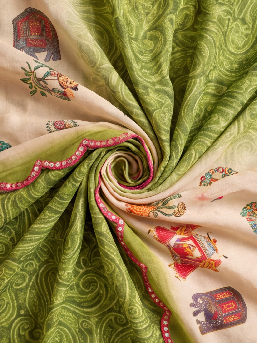 Women Lightweight Printed Beautiful Mirror Work Border Saree With Unstitched Blouse Piece