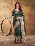 Women Lightweight Printed Beautiful Mirror Work Border Saree With Unstitched Blouse Piece