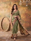 Women Lightweight Printed Beautiful Mirror Work Border Saree With Unstitched Blouse Piece