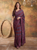 Women Lightweight Printed Beautiful Mirror Work Border Saree With Unstitched Blouse Piece