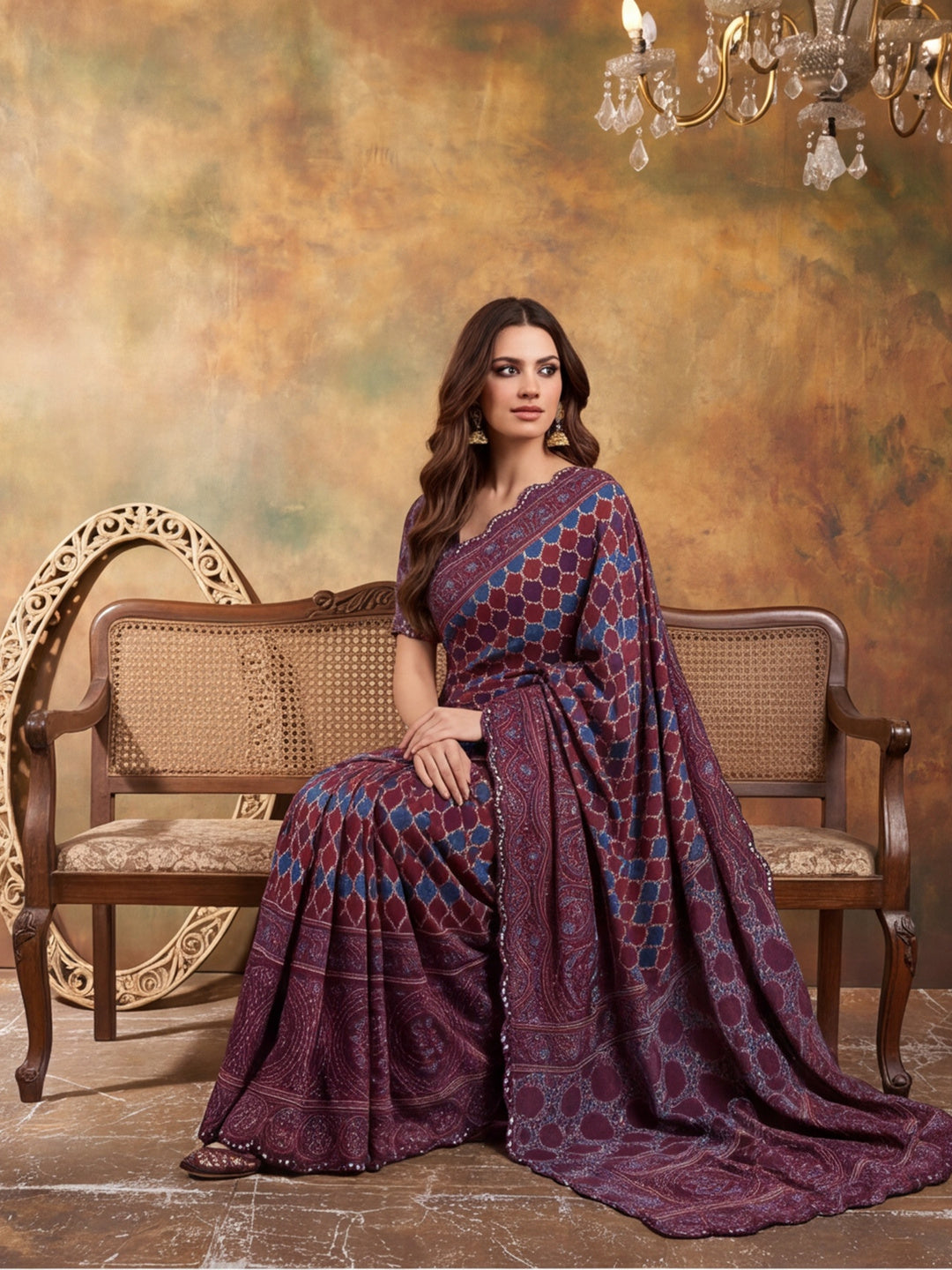 Women Lightweight Printed Beautiful Mirror Work Border Saree With Unstitched Blouse Piece