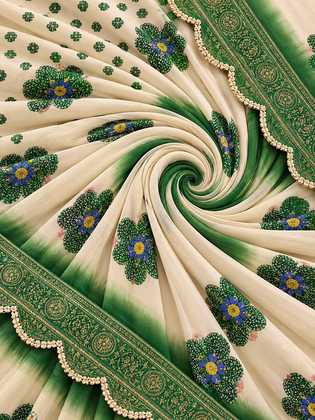 Women Lightweight Printed Beautiful Mirror Work Border Saree With Unstitched Blouse Piece