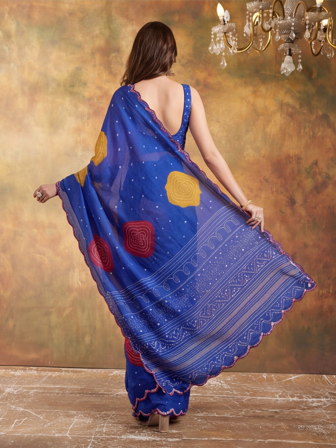 Women Lightweight Printed Beautiful Mirror Work Border Saree With Unstitched Blouse Piece