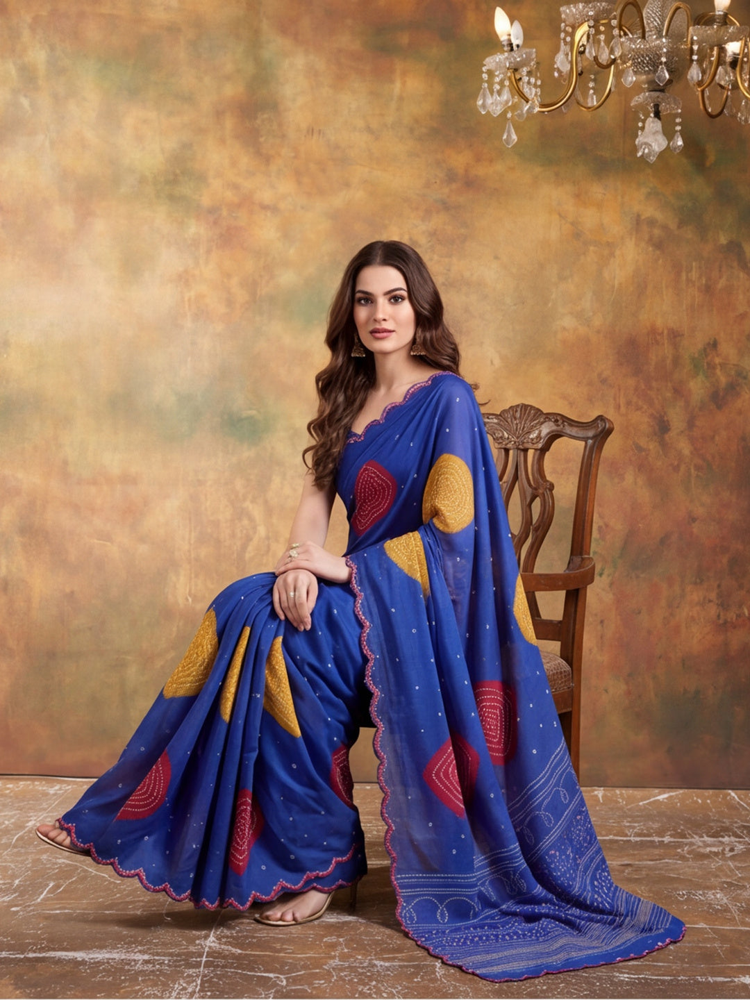 Women Lightweight Printed Beautiful Mirror Work Border Saree With Unstitched Blouse Piece