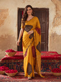 Women Lightweight Printed Beautiful Mirror Work Border Saree With Unstitched Blouse Piece