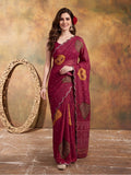 Women Lightweight Printed Beautiful Mirror Work Border Saree With Unstitched Blouse Piece